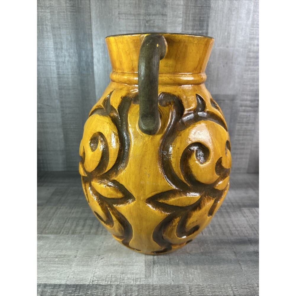 VTG Clay Pottery WATER BASIN Handmade Hand Painted sunburst Pottery Art Heavy - Picture 9 of 10